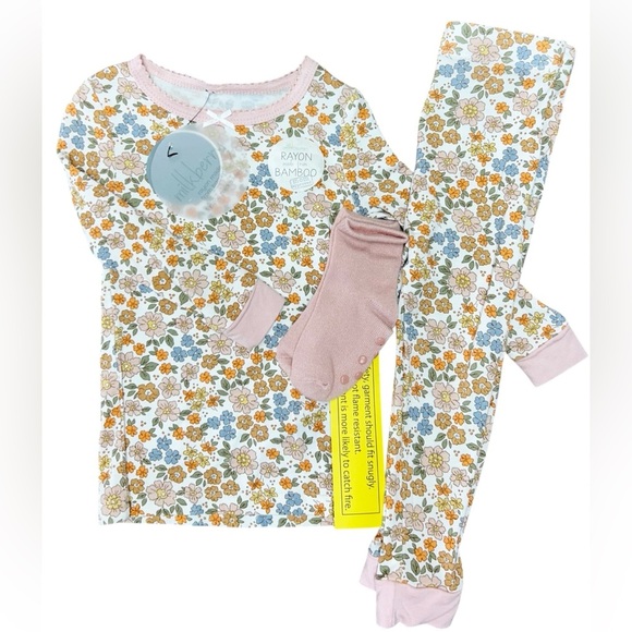 🌸 Milkberry Bamboo Neutral Florals Pajama Set 12M NWT - Picture 5 of 5